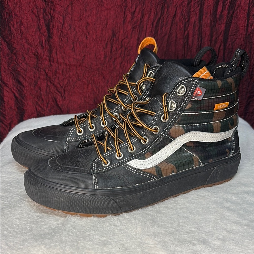 Vans Black and Green camo Skate Sneakers with leather finish